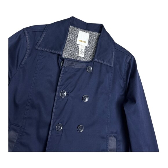 DIESEL Luxury Designer Navy Blue Cotton Light Trench Jacket Womens Large - Picture 7 of 10